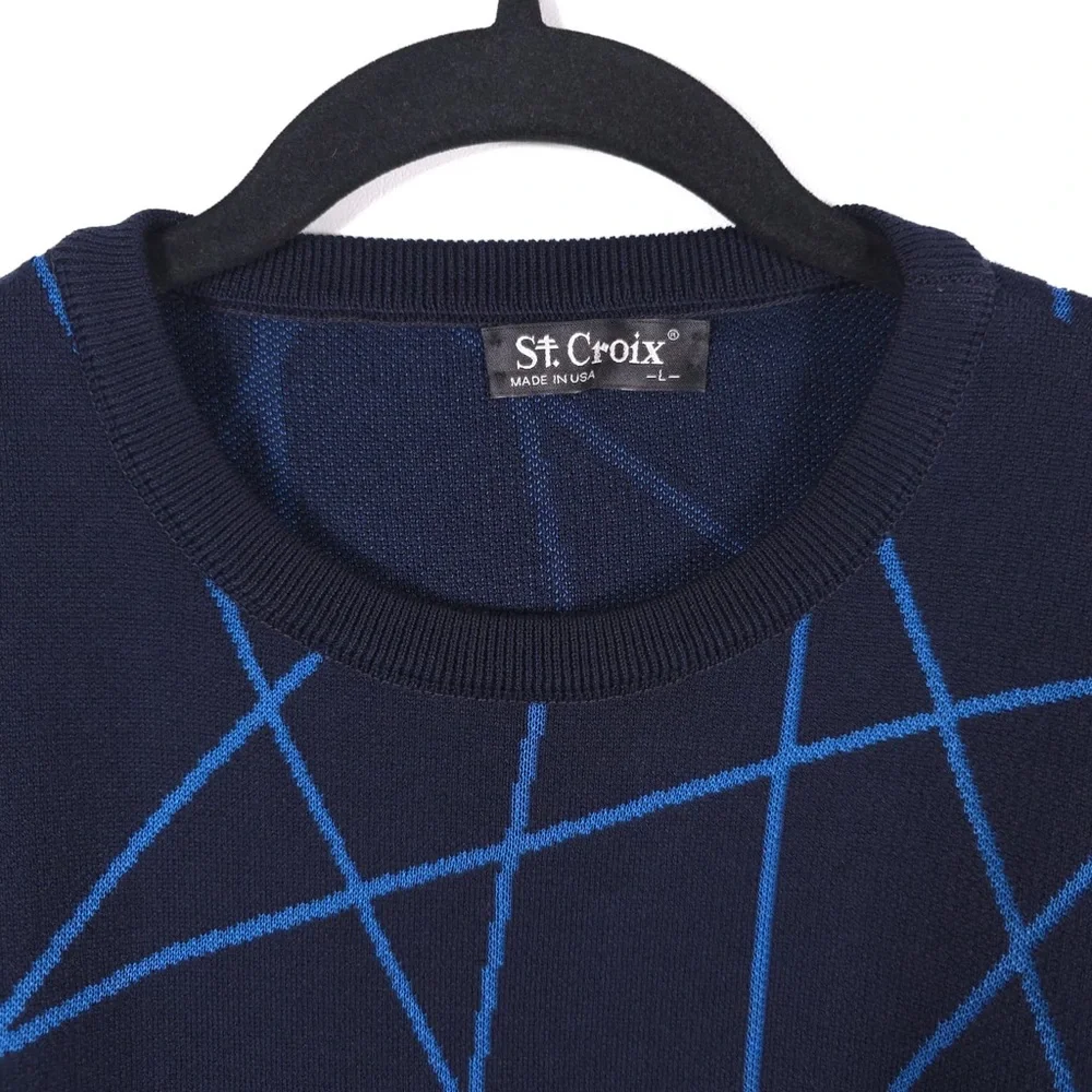 ST. CROIX Luxury ABSTRACT CrewNk Jacq Knit Pullover Sweater‎ Craftsmanship LARGE